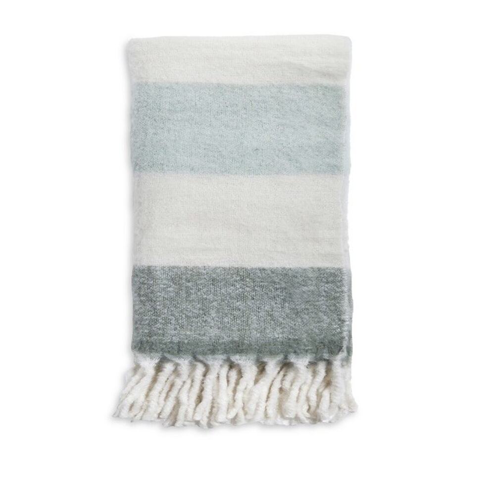 Pom Pom at Home Live In Linen Whistler Plush Faux Mohair Throw Blanket Moss NEW